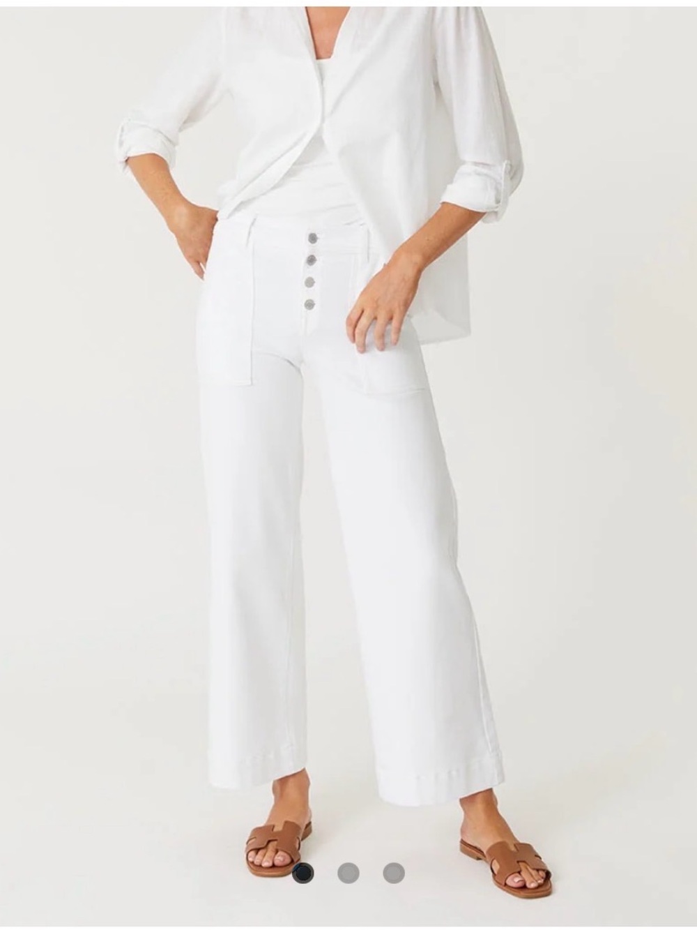 Camille Exposed Button Wide Leg White Jeans Pants Size 29.